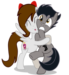 Size: 3000x3231 | Tagged: safe, artist:rsa.fim, oc, oc only, oc:liquigamer, oc:whisper hope, pegasus, pony, bow, high res, hug, mexican, red eyes, ribbon, simple background, tail wrap, transparent background, unitárium, vector