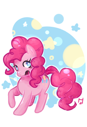 Size: 400x580 | Tagged: safe, artist:mikenlos, pinkie pie, earth pony, pony, g4, abstract background, cute, diapinkes, female, mare, open mouth, solo, stars