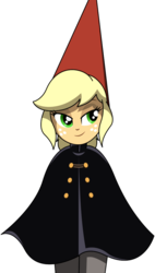 Size: 578x1020 | Tagged: dead source, safe, artist:rosemile mulberry, applejack, human, equestria girls, g4, cloak, clothes, crossover, female, freckles, green eyes, happy, hat, over the garden wall, simple background, smiling, solo, transparent background, wirt