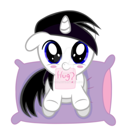 Size: 1024x1024 | Tagged: safe, artist:barrfind, oc, oc only, oc:barrfind, pony, baby, baby pony, blushing, cute, hug, note, pillow, simple background, solo, transparent background, vector, watermark