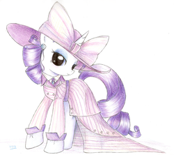 Size: 1660x1471 | Tagged: safe, artist:nika191319, rarity, pony, unicorn, g4, ppov, clothes, coat, costume, dress, ear piercing, earring, eyeshadow, female, hat, jewelry, looking at you, makeup, mare, piercing, raristocrat, rose dewitt bukater, simple background, solo, titanic, traditional art, white background