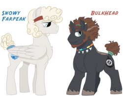 Size: 960x750 | Tagged: safe, artist:dbkit, oc, oc only, oc:bulkhead, oc:snowy farpeak, earth pony, pegasus, pony, duo, female, male, mare, parent, previous generation, simple background, stallion, transparent background
