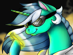 Size: 1600x1200 | Tagged: safe, artist:brainiac, lyra heartstrings, pony, unicorn, g4, clothes, female, fire, goggles, hoof hold, lab coat, scientist, smiling, solo, test tube, white coat