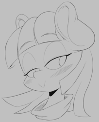Size: 925x1133 | Tagged: safe, artist:purple-yoshi-draws, maud pie, earth pony, pony, g4, female, monochrome, simple background, smiling, solo, when she smiles