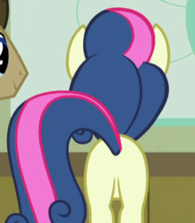 Size: 385x442 | Tagged: safe, screencap, bon bon, doctor whooves, sweetie drops, time turner, pony, a flurry of emotions, g4, bon butt, butt, cropped, female, mare, plot, solo focus