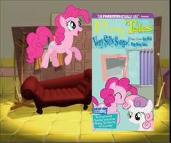 Size: 1088x910 | Tagged: safe, pinkie pie, sweetie belle, earth pony, pony, unicorn, series:pony tales, g4, eyes closed, female, jumping, preview, smiling, solo, veggietales, very silly songs, very silly songs (pony tales)
