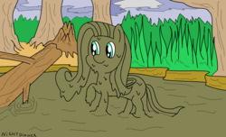 Size: 1299x791 | Tagged: safe, alternate version, artist:amateur-draw, fluttershy, pony, g4, ms paint, mud, muddy, swamp, tree