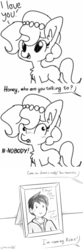 Size: 1280x3840 | Tagged: safe, artist:dsp2003, artist:tjpones edits, edit, oc, oc only, oc:brownie bun, oc:richard, earth pony, human, pony, horse wife, bandaid, blushing, comic, cute, framed picture, male, monochrome, offscreen character, richard with hair, simple background, sketch, white background