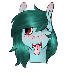 Size: 2000x2000 | Tagged: safe, artist:pinkcloudhugger, oc, oc only, oc:candy cloud, pony, blushing, bust, high res, lip piercing, one eye closed, piercing, portrait, simple background, solo, tongue out, tongue piercing, white background