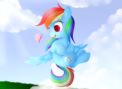 Size: 3262x2369 | Tagged: safe, artist:pinkcloudhugger, rainbow dash, butterfly, pegasus, pony, g4, colored pupils, cute, dashabetes, flying, happy, high res, lineless, open mouth, underhoof