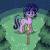 Size: 250x250 | Tagged: safe, starlight glimmer, pony, pony town, g4, animated, blinking, cloud, female, gif, grass, grimace, lidded eyes, night, pixel art, shocked, solo, thinking, torch, tree