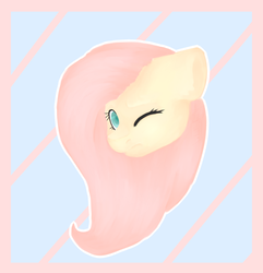 Size: 1768x1834 | Tagged: safe, artist:pinkcloudhugger, fluttershy, pony, g4, bust, female, floppy ears, head only, one eye closed, portrait, solo