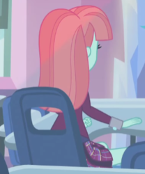 Size: 270x324 | Tagged: safe, screencap, melon mint, equestria girls, g4, my little pony equestria girls: friendship games, background human, chair, clothes, cropped, crystal prep academy uniform, desk, female, rear view, school uniform, solo, what more is out there