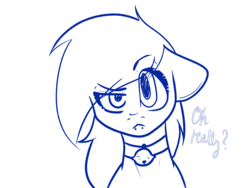 Size: 1600x1200 | Tagged: safe, artist:pinkcloudhugger, oc, oc only, oc:candy cloud, pony, angry, bell, bell collar, bust, collar, dialogue, floppy ears, monochrome, portrait, raised eyebrow, simple background, solo, transparent background