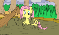 Size: 1299x791 | Tagged: safe, alternate version, artist:amateur-draw, fluttershy, pony, g4, ms paint, mud, muddy, swamp, tree