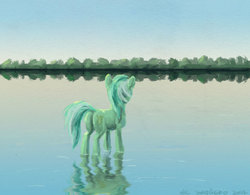 Size: 898x700 | Tagged: safe, artist:el-yeguero, lyra heartstrings, pony, unicorn, g4, butt, female, plot, river, solo