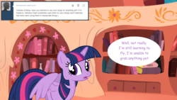 Size: 1280x720 | Tagged: safe, artist:hakunohamikage, twilight sparkle, alicorn, pony, ask-princesssparkle, g4, ask, female, golden oaks library, solo, tumblr, twilight sparkle (alicorn), wings