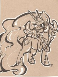 Size: 600x792 | Tagged: safe, artist:foxypickles, princess celestia, alicorn, pony, g4, female, mare, monochrome, raised hoof, simple background, solo, spread wings, traditional art, wings