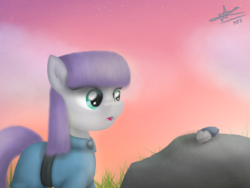 Size: 1024x768 | Tagged: safe, artist:matchapony, boulder (g4), maud pie, earth pony, pony, g4, afternoon, rock