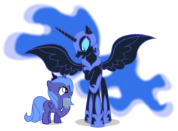 Size: 2472x1820 | Tagged: safe, artist:nsmah, nightmare moon, princess luna, alicorn, pony, g4, chocolate, chocolate milk, duality, female, filly, glass, mare, milk, raised hoof, simple background, spread wings, transparent background, wings, woona, younger