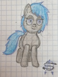 Size: 1539x2033 | Tagged: safe, derpibooru exclusive, oc, oc only, oc:shadow melody, earth pony, pony, female, implied anarchy and chaos, lidded eyes, lined paper, mare, solo, traditional art