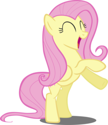 Size: 2859x3296 | Tagged: safe, artist:greseres, artist:landboom, fluttershy, pegasus, pony, g4, ^^, bipedal, cute, eyes closed, female, happy, high res, mare, open mouth, rearing, shyabetes, simple background, solo, transparent background, vector