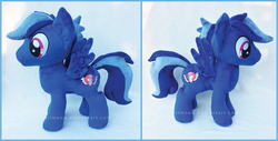 Size: 1460x742 | Tagged: safe, artist:lilmoon, oc, oc only, oc:hyperheart, pegasus, pony, irl, male, photo, plushie, solo, stallion