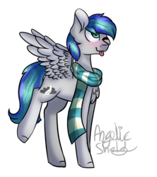 Size: 800x900 | Tagged: safe, artist:angelic-shield, oc, oc only, oc:storm feather, pegasus, pony, clothes, cute, male, scarf, solo, stallion, tongue out