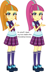 Size: 1654x2500 | Tagged: safe, sour sweet, equestria girls, g4, my little pony equestria girls: friendship games, bowtie, clothes, crystal prep academy uniform, dyed hair, dyed mane, freckles, looking at you, recolor, school uniform, shoes, simple background, socks