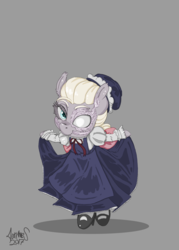 Size: 1948x2726 | Tagged: safe, artist:helloiamyourfriend, oc, oc only, oc:edgy cut, pony, bowing, clothes, long dress, maid, scar, scarred, sketch