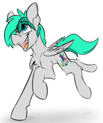 Size: 2122x2525 | Tagged: safe, artist:ralek, oc, oc only, oc:turquoise, pegasus, pony, high res, open mouth, running, solo, teeth, young, younger