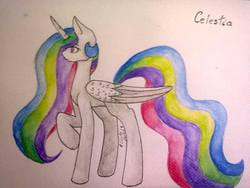 Size: 640x480 | Tagged: safe, artist:pinkcloudhugger, princess celestia, alicorn, pony, g4, female, mare, raised hoof, solo, traditional art