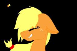 Size: 952x637 | Tagged: safe, artist:pinkcloudhugger, applejack, earth pony, pony, g4, black background, bust, eyes closed, female, floppy ears, freckles, mare, simple background, smiling, smirk, solo