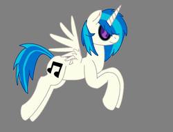 Size: 941x719 | Tagged: safe, artist:pinkcloudhugger, dj pon-3, vinyl scratch, alicorn, pony, g4, alicornified, female, flying, glasses, gray background, mare, race swap, simple background, solo, vinylcorn
