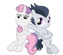 Size: 826x722 | Tagged: safe, artist:dreamcasterpegasus, artist:jawsandgumballfan24, artist:kuren247, edit, rumble, sweetie belle, pegasus, pony, unicorn, g4, bipedal, bipedal leaning, colt, crossed hooves, duo, duo male and female, female, filly, foal, leaning, male, pose, ship:rumbelle, shipping, simple background, straight, transparent background, vector