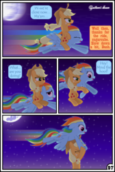 Size: 3254x4837 | Tagged: safe, artist:gutovi, applejack, rainbow dash, pony, comic:why me!?, g4, applejack riding rainbow dash, comic, flying, high res, mare in the moon, moon, motion blur, night, ponies riding ponies, riding
