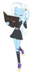 Size: 2432x4766 | Tagged: safe, artist:invisibleink, trixie, equestria girls, g4, alicorn amulet, black dress, book, clothes, converse, dress, female, goth, high res, jewelry, levitation, magic, magic book, necklace, shoes, show accurate, simple background, sneakers, socks, solo, spell, telekinesis, transparent background, vector