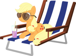 Size: 3510x2577 | Tagged: safe, artist:porygon2z, applejack, earth pony, pony, g4, beach chair, chair, chillaxing, drink, female, glass, glasses, high res, mare, simple background, solo, sunglasses, transparent background, vector