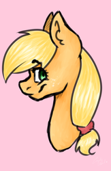 Size: 1273x1949 | Tagged: safe, artist:pinkcloudhugger, applejack, earth pony, pony, g4, bust, female, mare, profile, simple background, solo