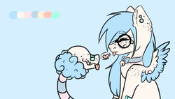 Size: 671x381 | Tagged: safe, artist:pinkcloudhugger, oc, oc only, oc:bulka, pony, bandaid, bow, ear piercing, earring, female, glasses, heart, jewelry, mare, piercing, solo