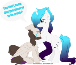 Size: 4461x3815 | Tagged: safe, artist:neronemesis1, oc, oc only, oc:patty, oc:sydney, pegasus, pony, unicorn, absurd resolution, comforting, crying, eyes closed, female, gritted teeth, horn, male, mare, pegasus oc, simple background, stallion, transparent background, unicorn oc