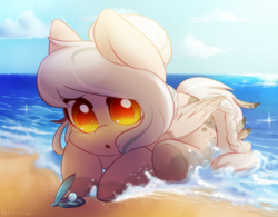 Size: 1792x1400 | Tagged: safe, artist:vallionshad, oc, oc only, pegasus, pony, beach, colored pupils, cute, female, hnnng, mare, ocbetes, pearl, solo, water