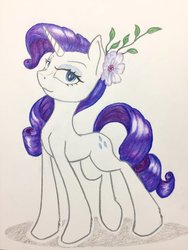 Size: 1024x1365 | Tagged: safe, artist:grokostimpy, rarity, pony, unicorn, g4, female, flower, flower in hair, looking at you, mare, simple background, smiling, white background