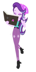 Size: 2432x4766 | Tagged: safe, artist:invisibleink, artist:sunsetshimmer333, starlight glimmer, equestria girls, equestria girls specials, g4, my little pony equestria girls: mirror magic, beanie, book, clothes, eyes closed, female, hat, high heels, high res, magic, pants, shirt, simple background, solo, spell book, transparent background, vector, watch