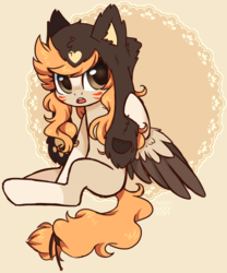 Size: 1024x1229 | Tagged: safe, artist:hawthornss, oc, oc only, oc:rukishiko, pegasus, pony, cute, female, hat, looking at you, mare, open mouth, sitting, solo, spread wings, wings