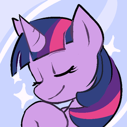 Size: 500x500 | Tagged: safe, artist:morgana, twilight sparkle, pony, g4, bust, eyes closed, female, portrait, smiling, solo