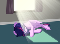 Size: 2200x1600 | Tagged: dead source, safe, artist:styroponyworks, twilight sparkle, alicorn, pony, g4, behaving like a cat, crepuscular rays, female, lying down, mare, on side, solo, sunlight, twilight sparkle (alicorn), window