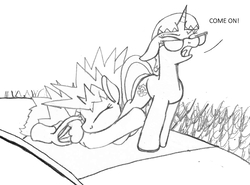 Size: 970x719 | Tagged: safe, artist:dsb71013, oc, oc only, oc:amber spark, oc:rhapsody, pony, comic, grass, monochrome, sidewalk