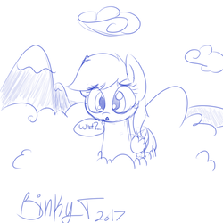 Size: 1024x1024 | Tagged: safe, artist:binkyt11, rainbow dash, pegasus, pony, g4, cloud, female, giant pony, lineart, macro, mare, monochrome, mountain, signature, simple background, sketch, speech, speech bubble, white background