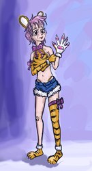 Size: 585x1080 | Tagged: safe, artist:agm, scootaloo, human, g4, clothes, cosplay, costume, daisy dukes, humanized, older, paw gloves, paw pads, paw prints, shorts